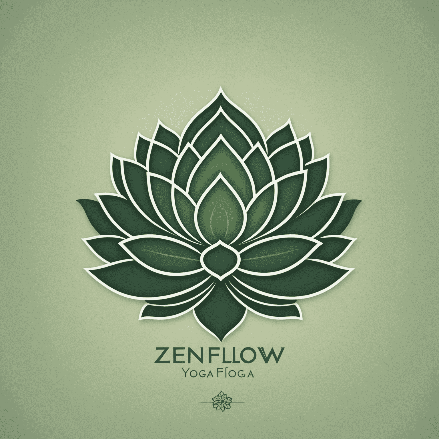 Zenflow Yoga Studio logo featuring a stylized lotus flower in sage green