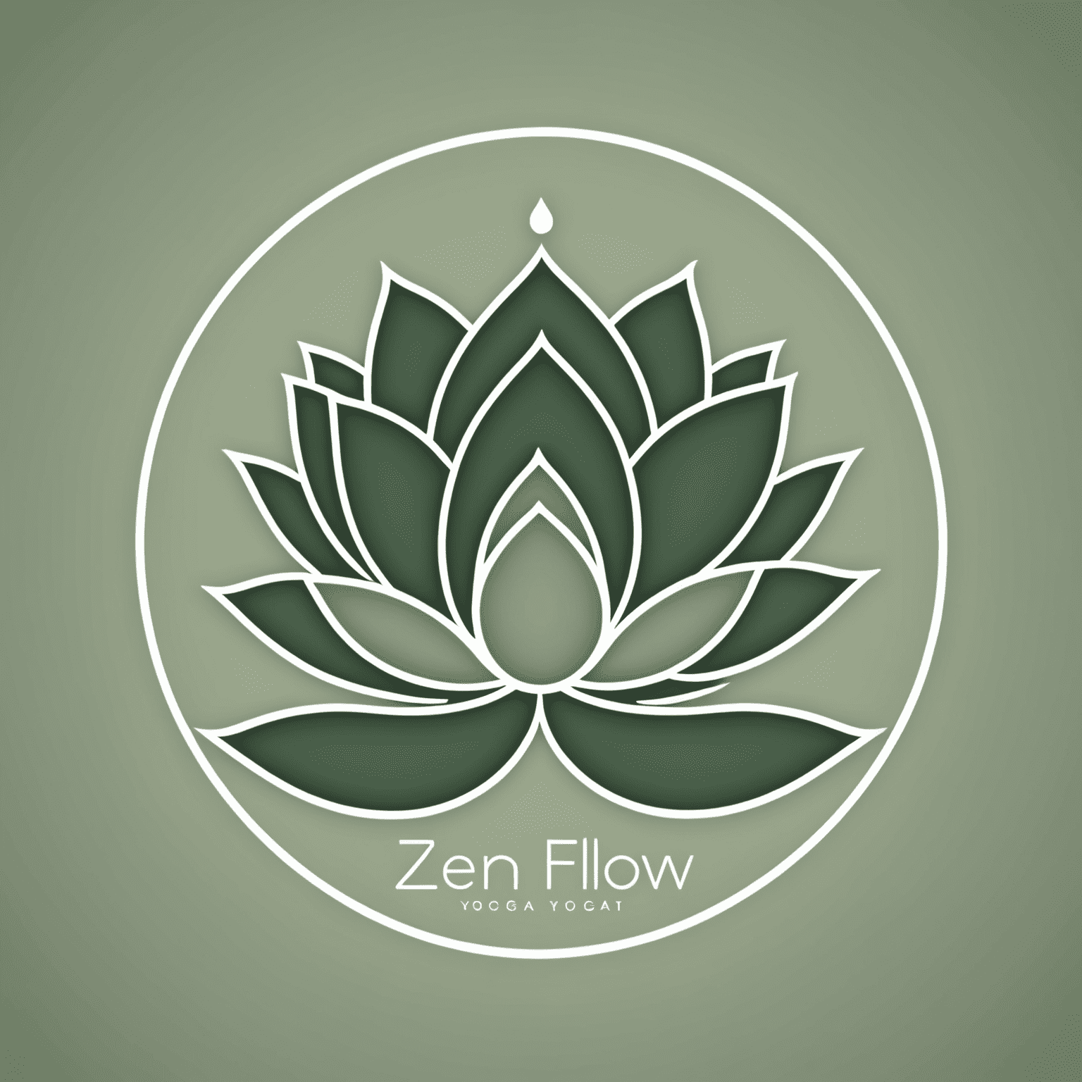Zenflow Yoga Studio logo featuring a stylized lotus flower in sage green