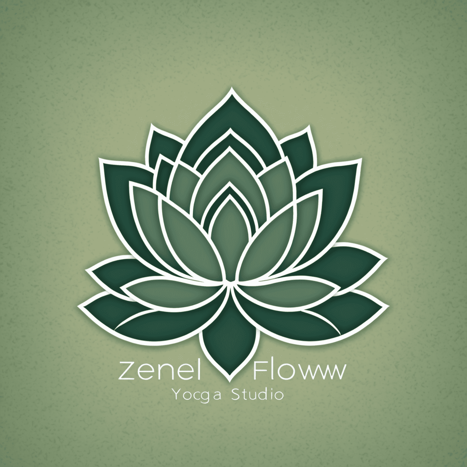 Zenflow Yoga Studio logo featuring a stylized lotus flower in sage green