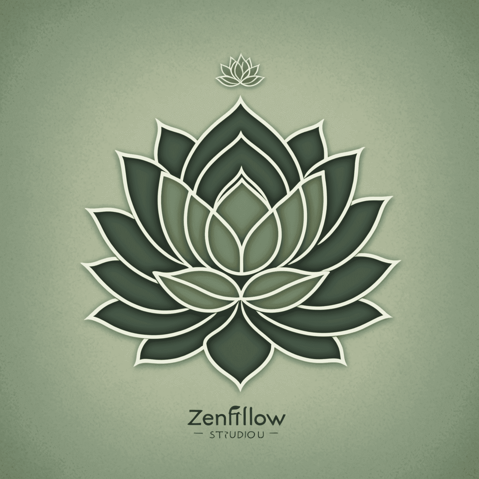 Zenflow Yoga Studio logo featuring a stylized lotus flower in sage green