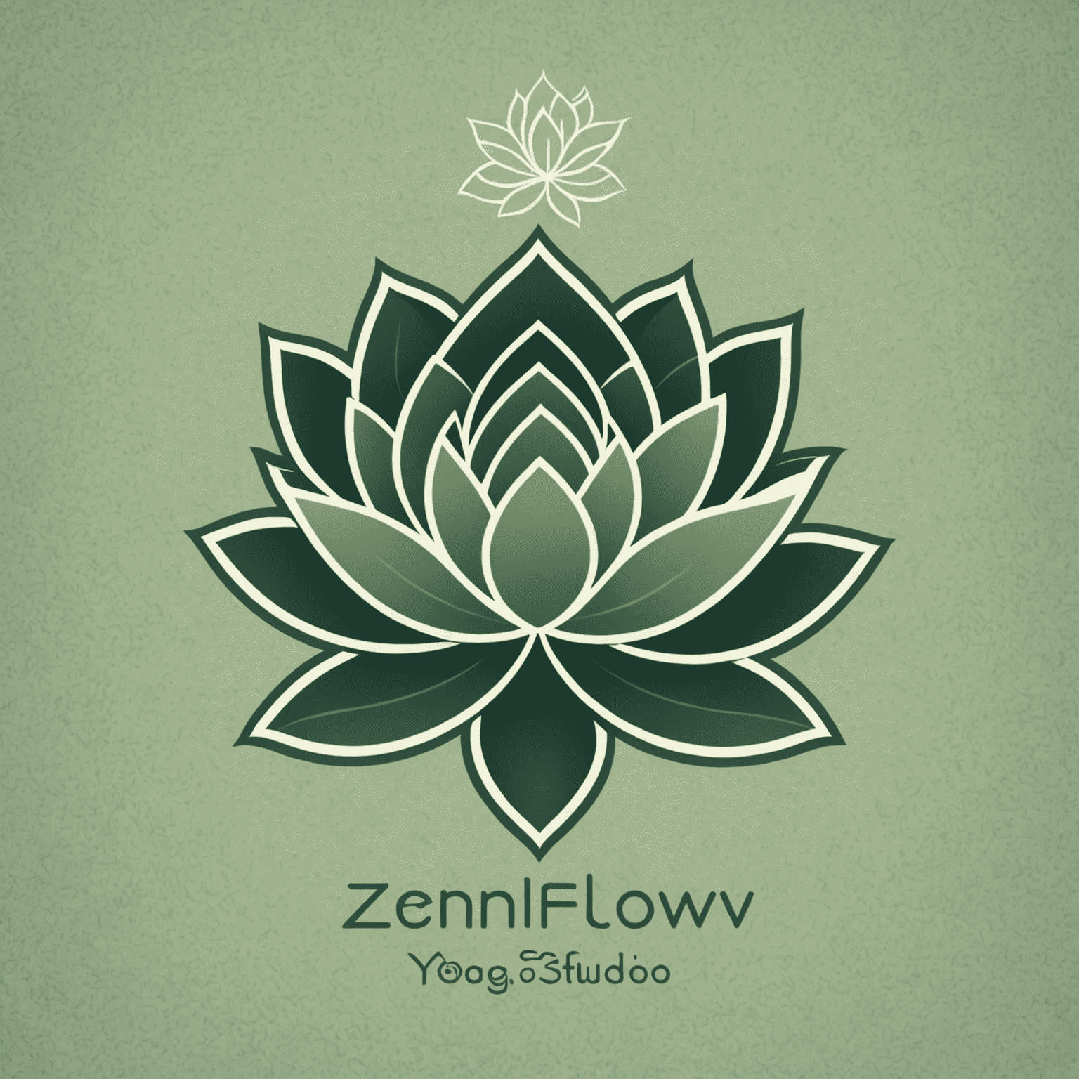 Zenflow Yoga Studio logo featuring a stylized lotus flower in sage green