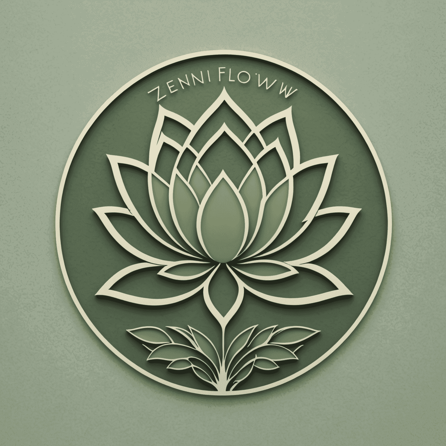 Zenflow Yoga Studio logo featuring a stylized lotus flower in sage green