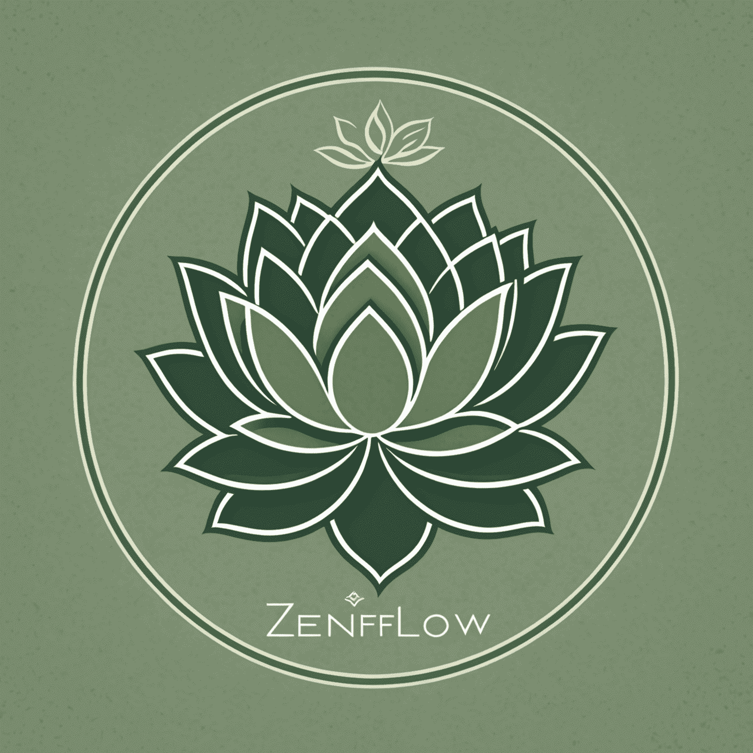 Zenflow Yoga Studio logo featuring a stylized lotus flower in sage green